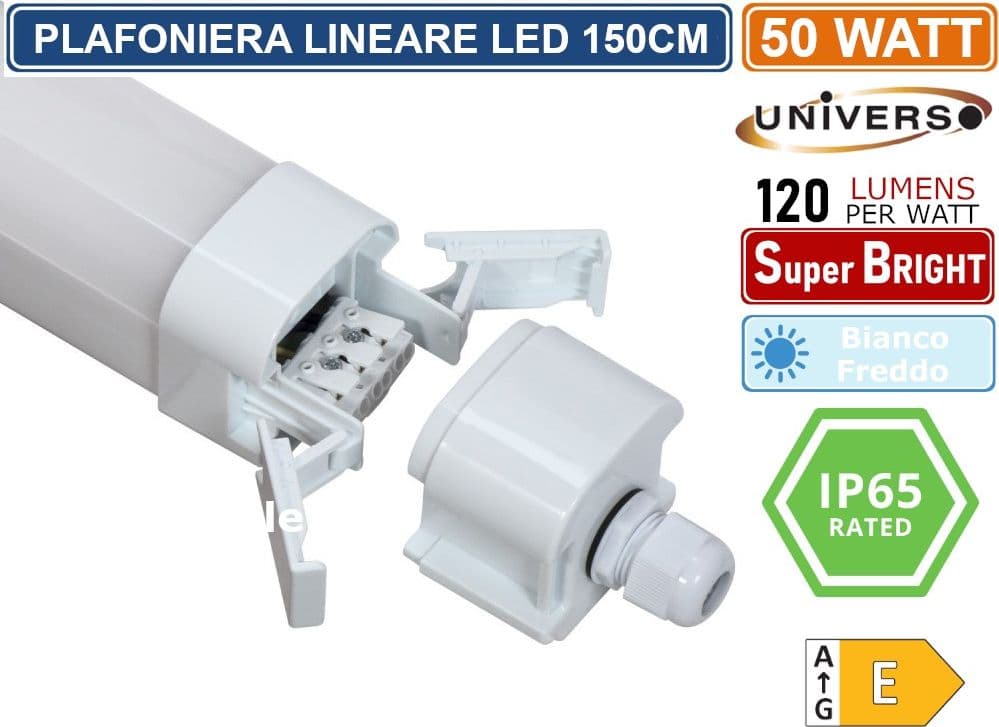 PLAFONIERA LINEARE 150CM 50W DA ESTERNO IP65 RACCORDABILE 6050 LUMEN - BIANCO FREDDO 6500K - 2