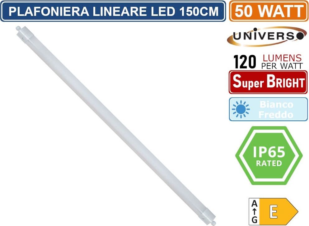 PLAFONIERA LINEARE 150CM 50W DA ESTERNO IP65 RACCORDABILE 6050 LUMEN - BIANCO FREDDO 6500K - 3