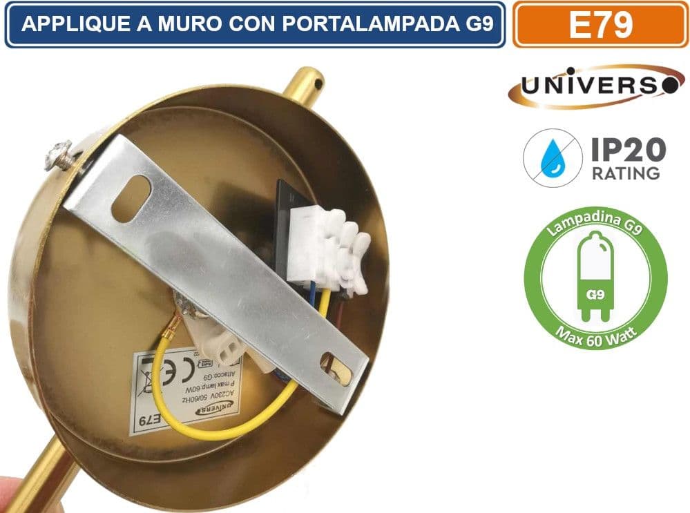 UNIVERSO APPLIQUE A SFERA DA PARETE IN METALLO E PARALUME IN VETRO AMBRATO CON ATTACCO G9 MAX 60W - 4