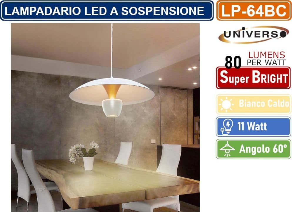 LAMPADARIO LED A SOSPENSIONE MODERNO 11W 880 LUMEN COLORE BIANCO - NERO IP20 - 3