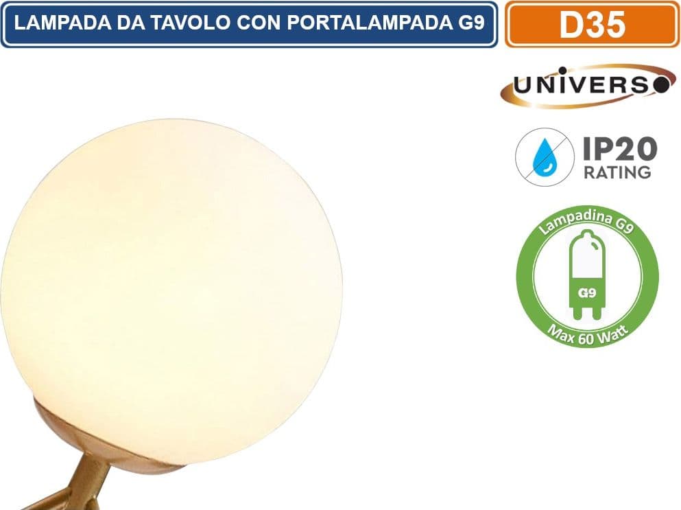 UNIVERSO LAMPADA DA TAVOLO BRONZO A SFERA IN METALLO E PARALUME IN VETRO CON ATTACCO G9 MAX 60W - 3