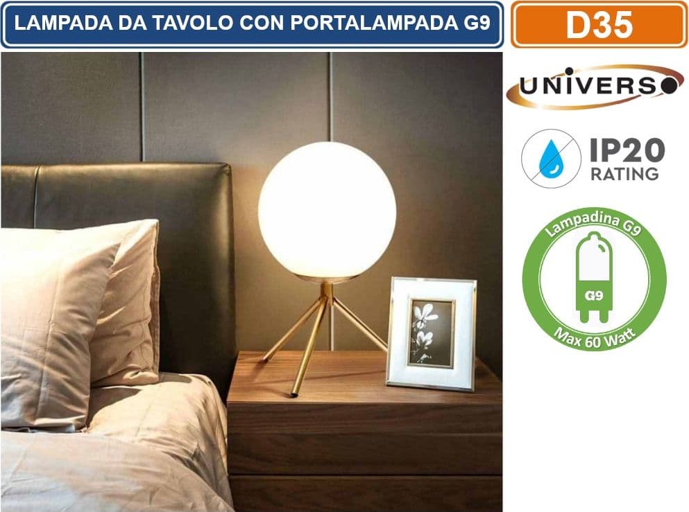 UNIVERSO LAMPADA DA TAVOLO BRONZO A SFERA IN METALLO E PARALUME IN VETRO CON ATTACCO G9 MAX 60W - 4