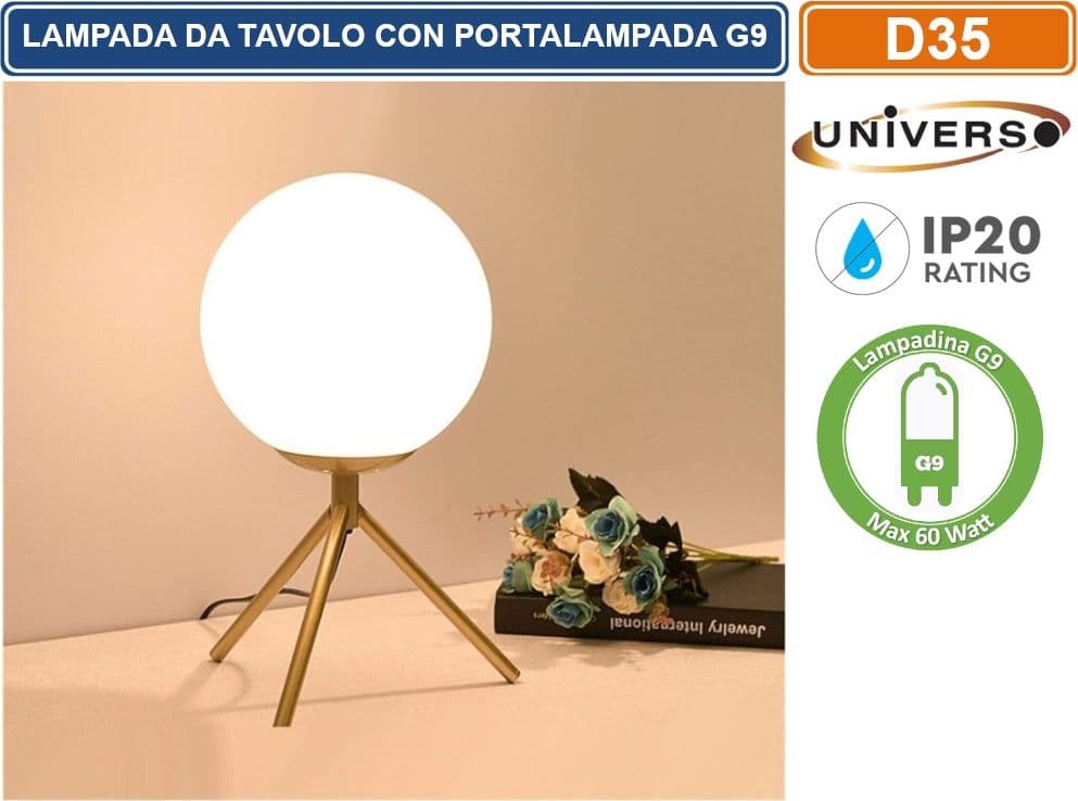 UNIVERSO LAMPADA DA TAVOLO BRONZO A SFERA IN METALLO E PARALUME IN VETRO CON ATTACCO G9 MAX 60W - 5