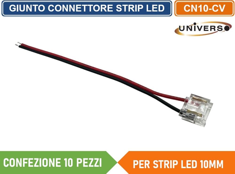 CONFEZIONE 10 PEZZI CONNETTORE ALIMENTAZIONE PER STRISCIA STRIP LED MONOCOLORE 2 PIN 10MM - 2