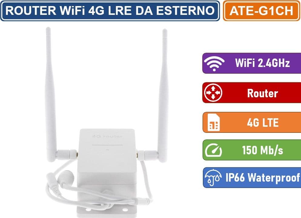 MODEM ROUTER WIRELESS 4G LTE 2.4GHZ 150MBPS 2 ANTENNE DA ESTERNO IP66 WATERPROOF - 2