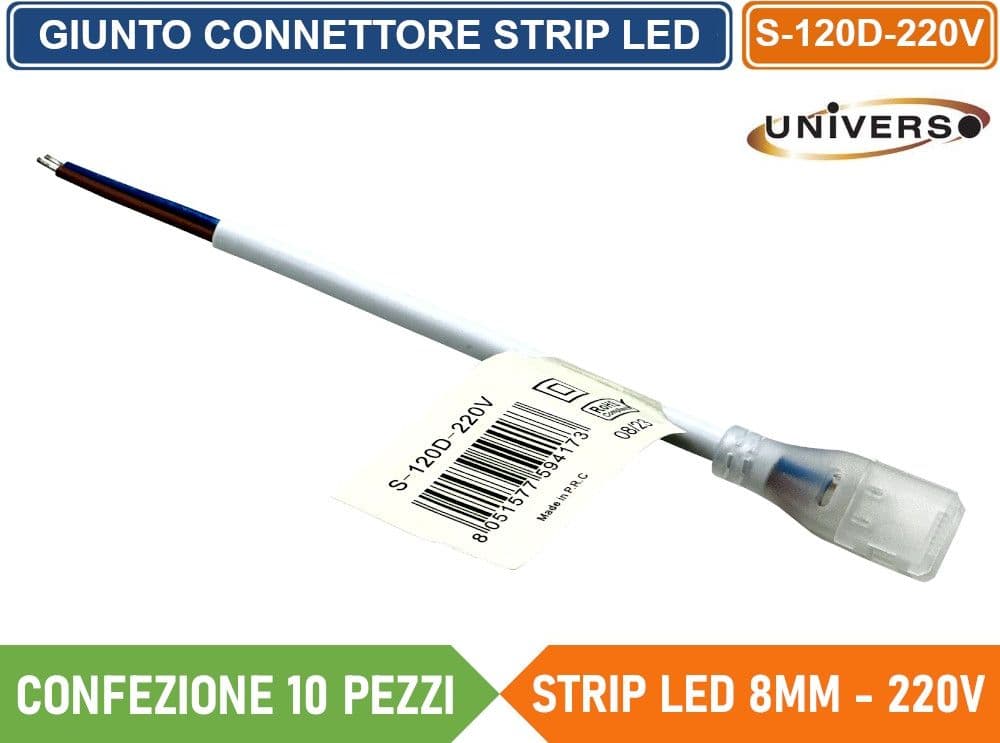 CONFEZIONE 10 PEZZI CONNETTORE ALIMENTAZIONE DI CONNESSIONE FLESSIBILE PER STRIP LED 220V 8MM SMD-3535 - 2
