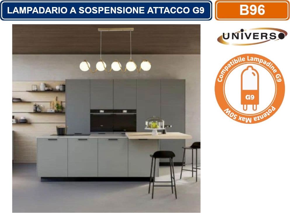 LAMPADARIO A SOSPENSIONE DA SOFFITTO TWISTER CON 5 SFERE IN VETRO ATTACCHI PER LAMPADINE G9 - 2