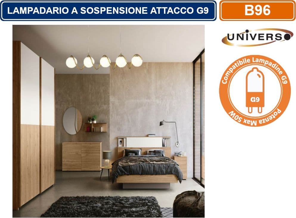 LAMPADARIO A SOSPENSIONE DA SOFFITTO TWISTER CON 5 SFERE IN VETRO ATTACCHI PER LAMPADINE G9 - 3