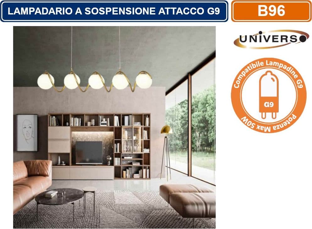 LAMPADARIO A SOSPENSIONE DA SOFFITTO TWISTER CON 5 SFERE IN VETRO ATTACCHI PER LAMPADINE G9 - 4