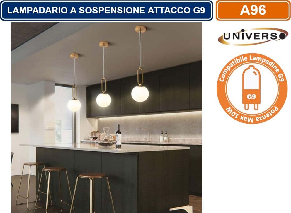 LAMPADARIO A SOSPENSIONE DA SOFFITTO OVALE IN BRONZO E SFERA IN VETRO ATTACCO PER LAMPADINA G9 - 2