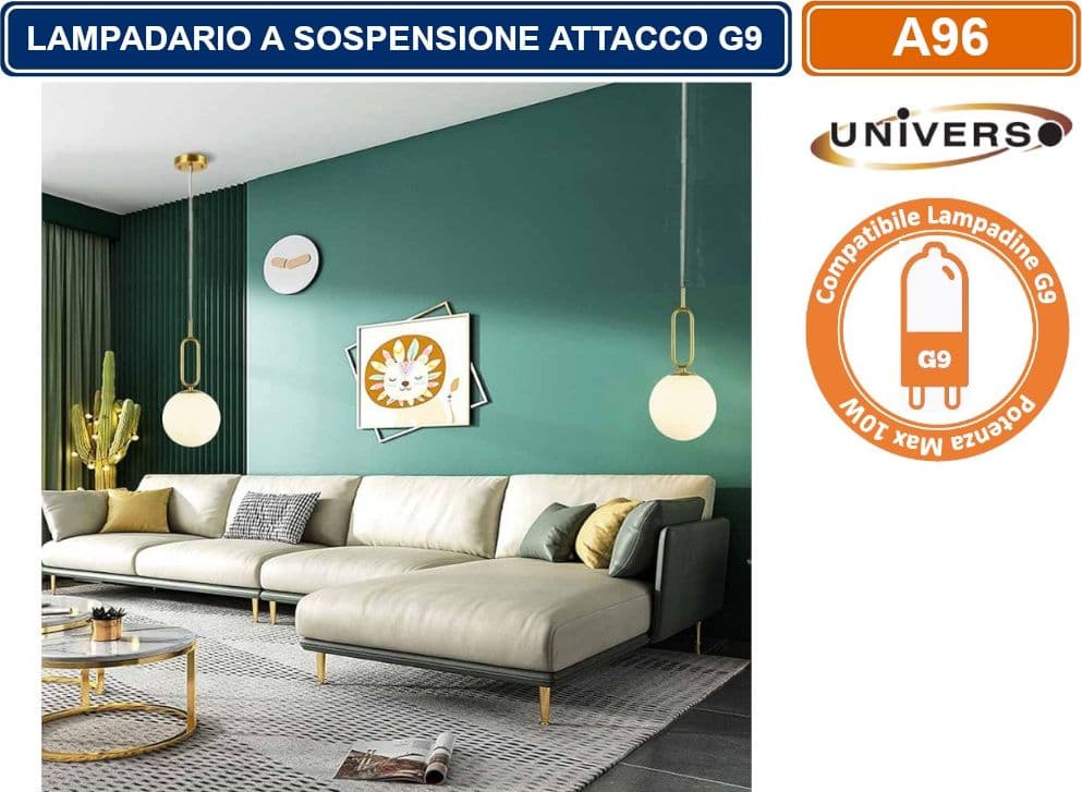 LAMPADARIO A SOSPENSIONE DA SOFFITTO OVALE IN BRONZO E SFERA IN VETRO ATTACCO PER LAMPADINA G9 - 3