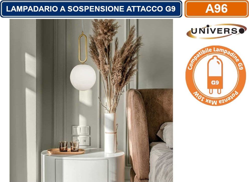 LAMPADARIO A SOSPENSIONE DA SOFFITTO OVALE IN BRONZO E SFERA IN VETRO ATTACCO PER LAMPADINA G9 - 4