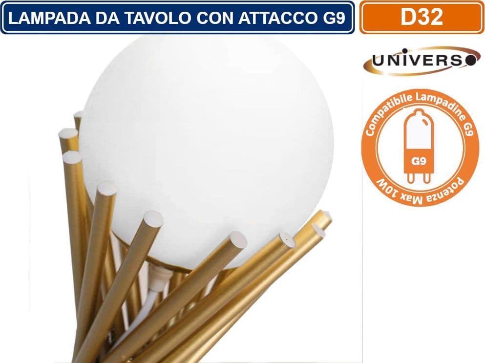 LAMPADA DA TAVOLO TUBOLARE IN BRONZO E SFERA IN VETRO ATTACCO PER LAMPADINA G9 - 2