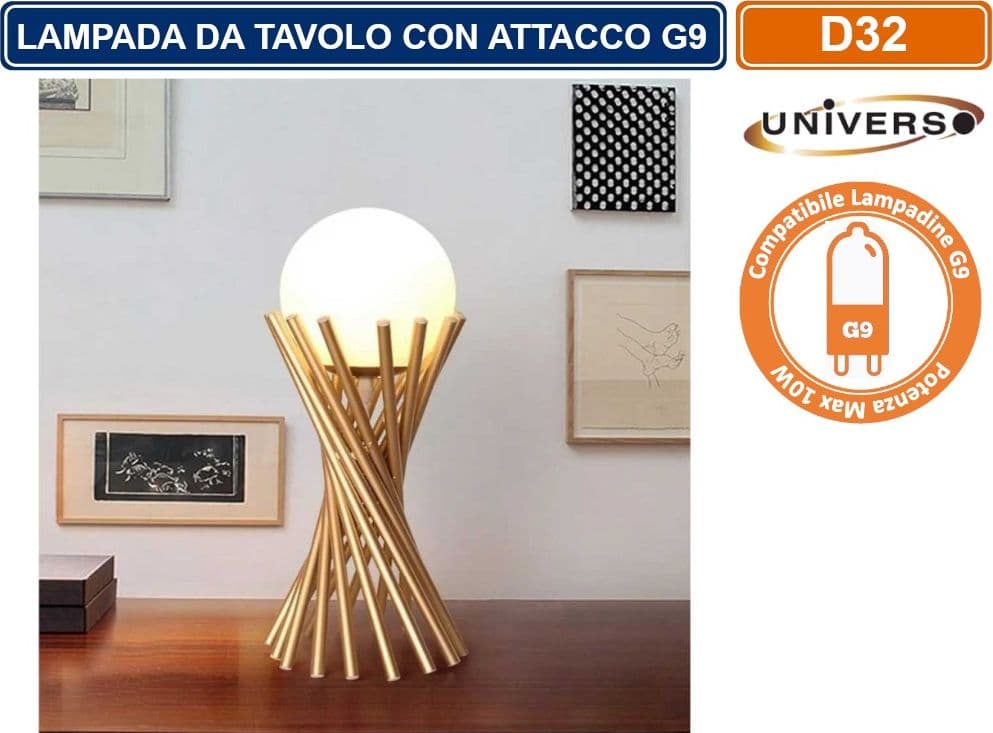 LAMPADA DA TAVOLO TUBOLARE IN BRONZO E SFERA IN VETRO ATTACCO PER LAMPADINA G9 - 4