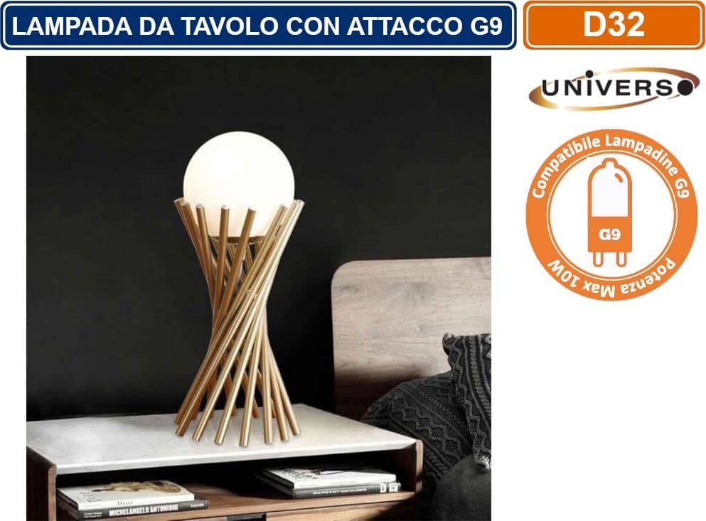 LAMPADA DA TAVOLO TUBOLARE IN BRONZO E SFERA IN VETRO ATTACCO PER LAMPADINA G9 - 5