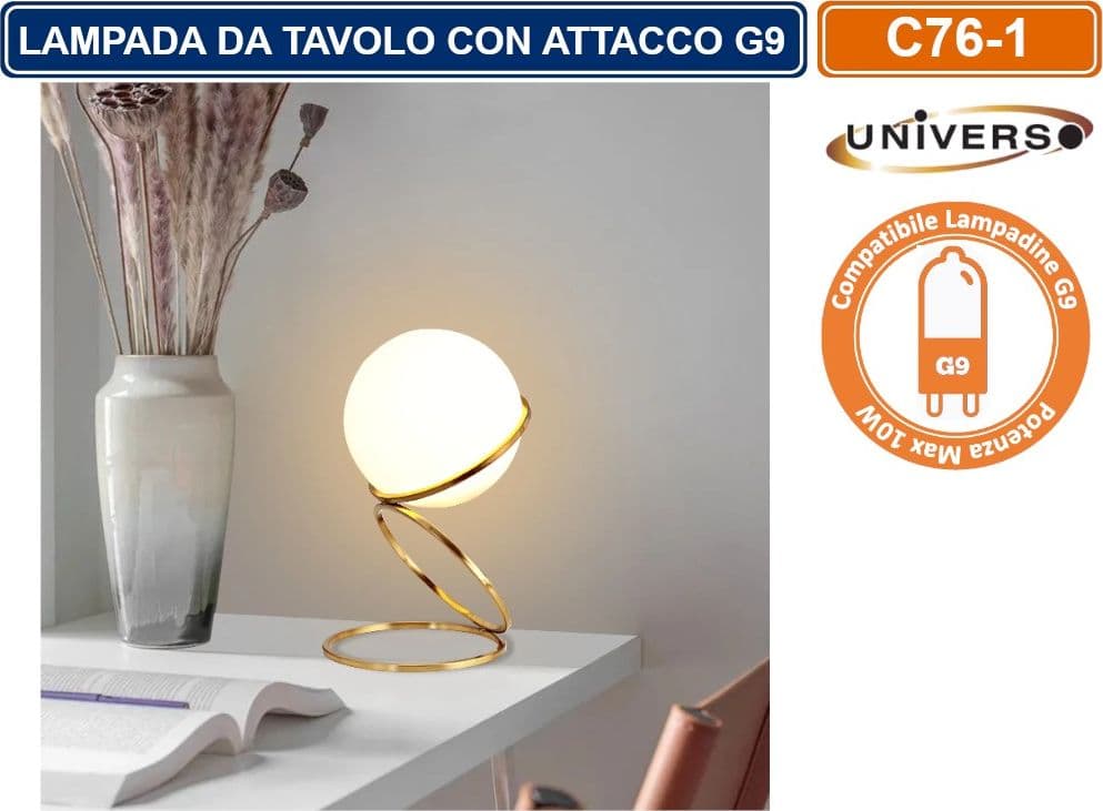LAMPADA DA TAVOLO MINIMALISTA IN BRONZO E SFERA IN VETRO ATTACCO PER LAMPADINA G9 - 4
