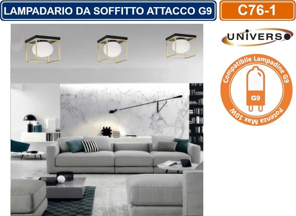 PLAFONIERA LAMPADARIO DA SOFFITTO STILE MINIMALISTA SFERA IN VETRO CON ATTACCO PER LAMPADINE G9 - 3
