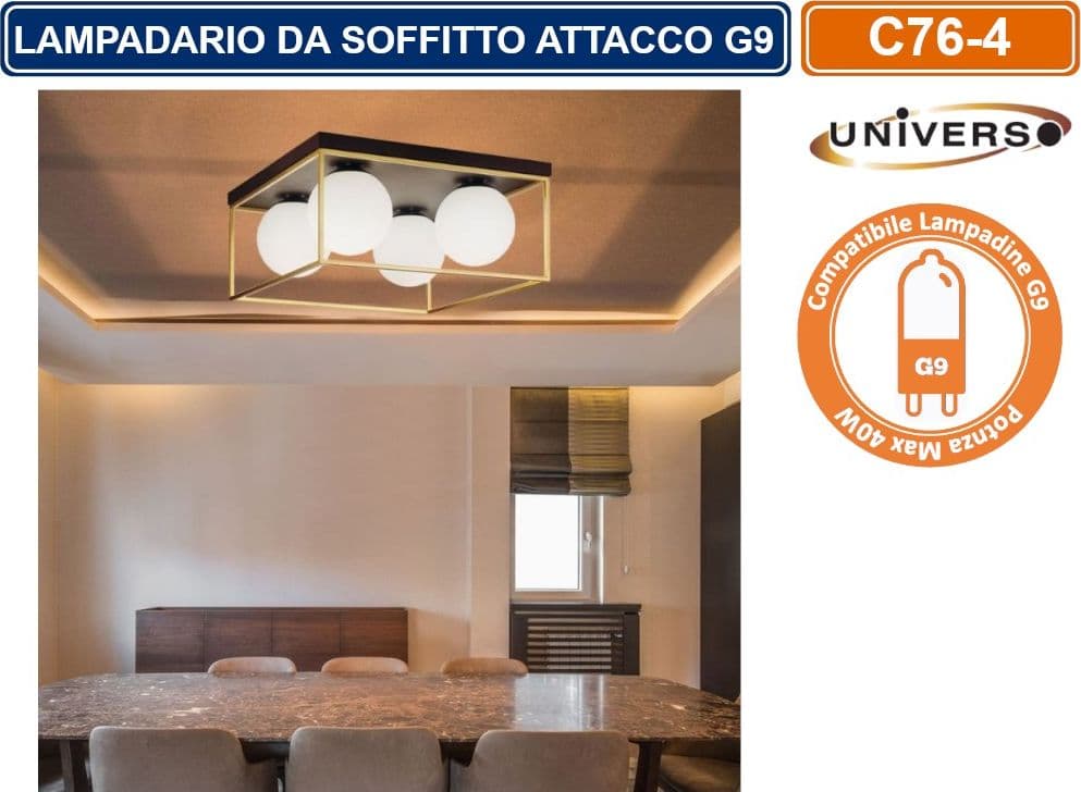 PLAFONIERA LAMPADARIO DA SOFFITTO STILE MINIMALISTA 4 SFERE IN VETRO CON ATTACCO PER LAMPADINE G9 - 2