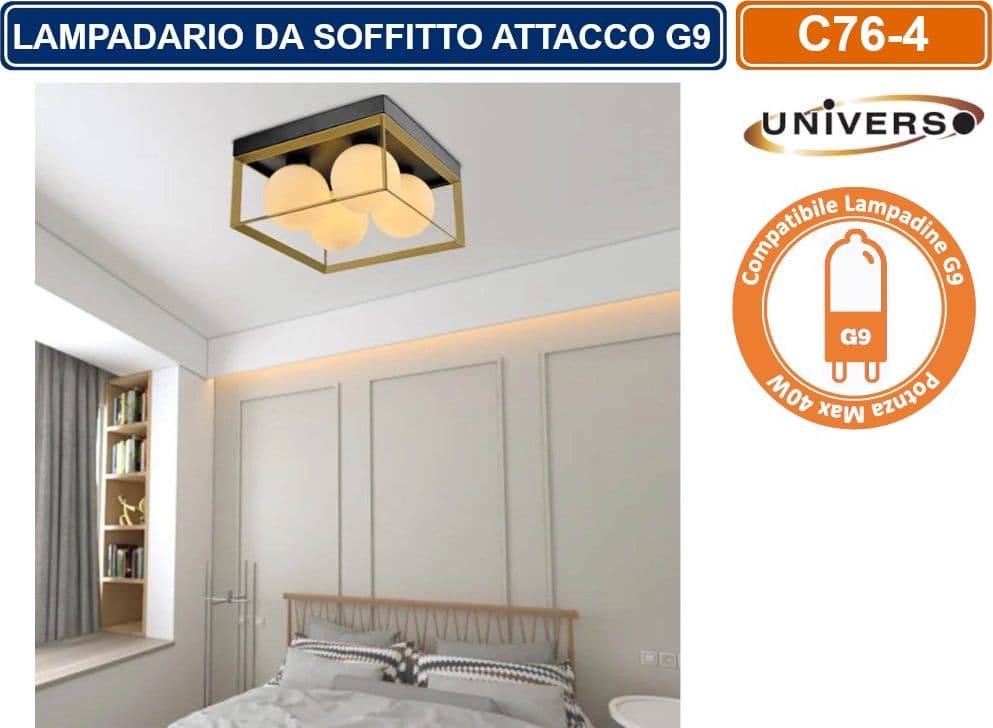 PLAFONIERA LAMPADARIO DA SOFFITTO STILE MINIMALISTA 4 SFERE IN VETRO CON ATTACCO PER LAMPADINE G9 - 3