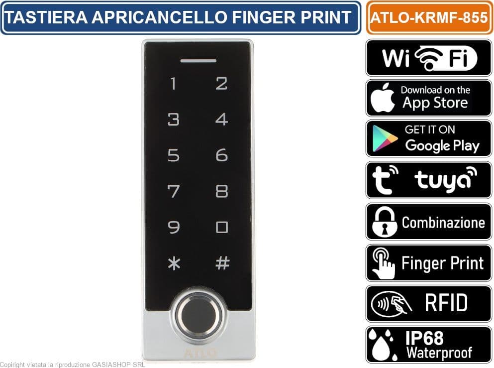 TASTIERA WIFI IN ACCIAIO FINGER PRINT RFID APRICANCELLO SERRATURA A COMBINAZIONE TAG BADGE IP68 GESTIBILE DA APP TUJA - 2