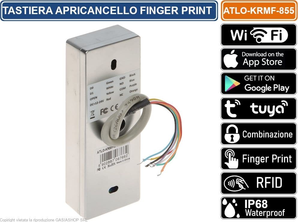 TASTIERA WIFI IN ACCIAIO FINGER PRINT RFID APRICANCELLO SERRATURA A COMBINAZIONE TAG BADGE IP68 GESTIBILE DA APP TUJA - 3
