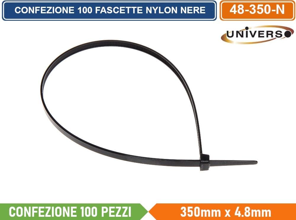 CONFEZIONE 100 PEZZI FASCETTE SERRACAVO AUTOBLOCCANTI IN NYLON NERO 4.8mm X 350mm - 2