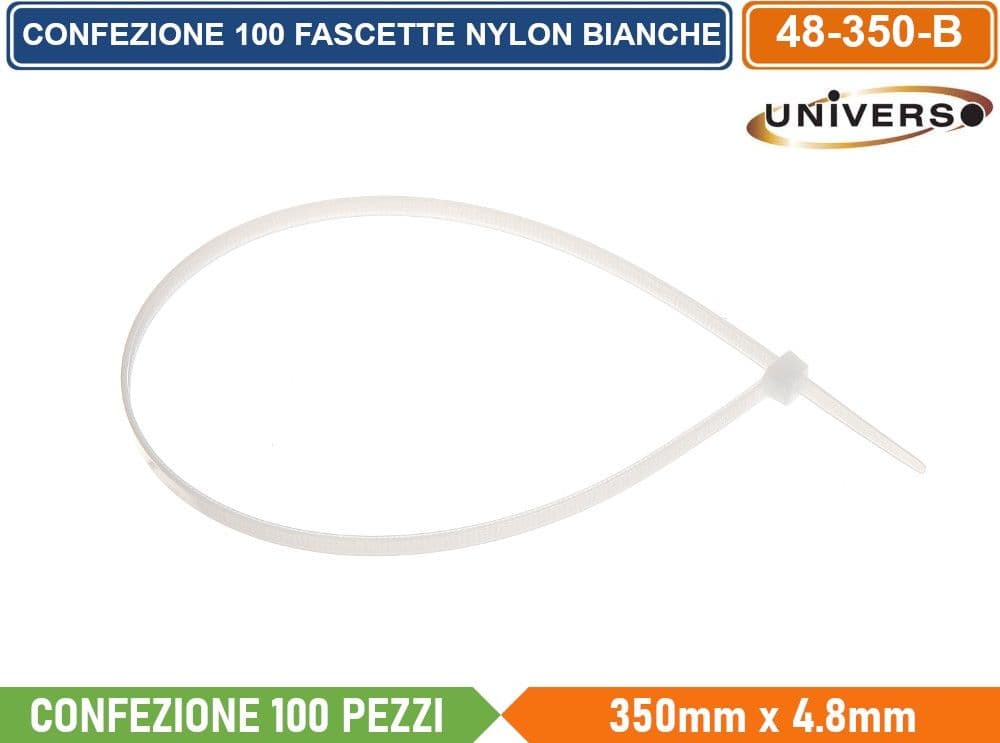 CONFEZIONE 100 PEZZI FASCETTE SERRACAVO AUTOBLOCCANTI IN NYLON BIANCO 4.8mm X 350mm - 2