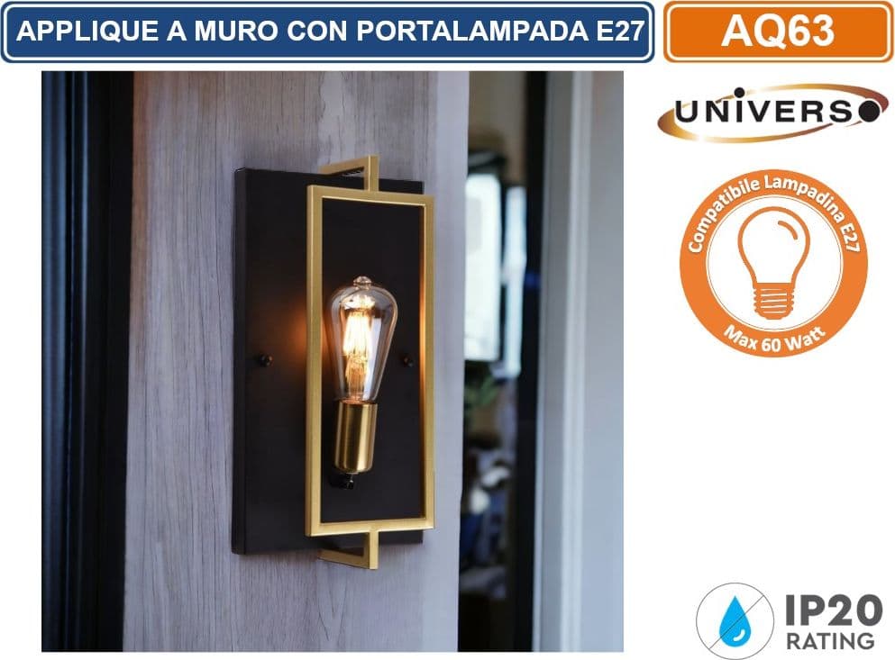 APPLIQUE A MURO IN METALLO NERO E BRONZO IN STILE INDUSTRIALE CON ATTACCO PER LAMPADINE E27 IP20 - 3