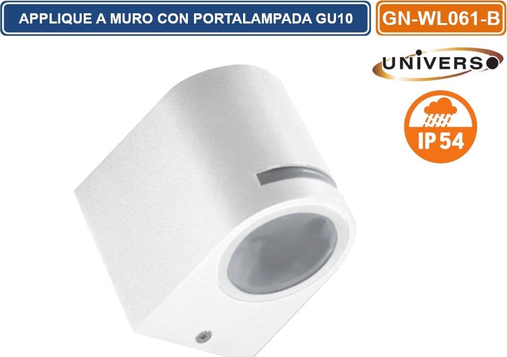PORTALAMPADA APPLIQUE WALL LIGHT DA MURO PER 1 LAMPADINA GU10 IP54 DISPONIBILE BIANCO - NERO - 2