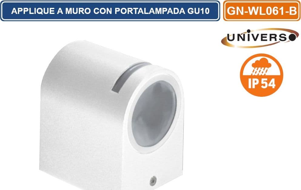 PORTALAMPADA APPLIQUE WALL LIGHT DA MURO PER 1 LAMPADINA GU10 IP54 DISPONIBILE BIANCO - NERO - 3