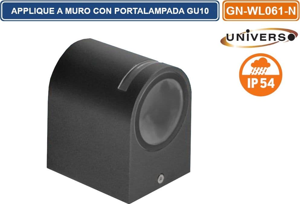 PORTALAMPADA APPLIQUE WALL LIGHT DA MURO PER 1 LAMPADINA GU10 IP54 DISPONIBILE BIANCO - NERO - 5