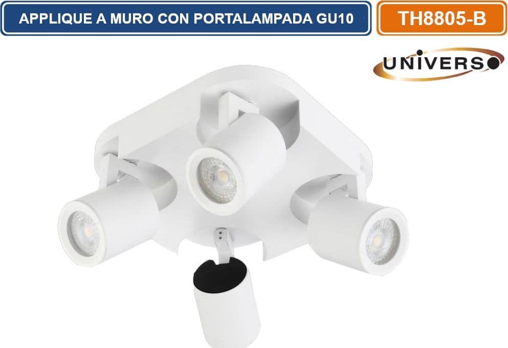 PORTALAMPADA APPLIQUE WALL LIGHT A SOFFITTO CON TESTE ORIENTABILI PER 4 LAMPADINE GU10 - 2