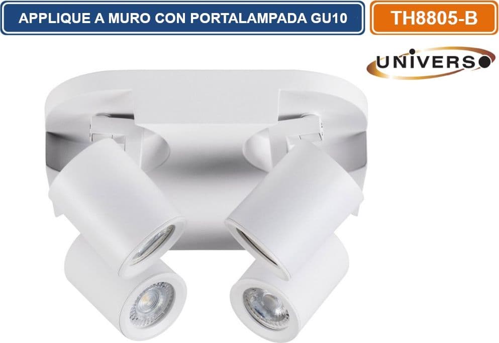 PORTALAMPADA APPLIQUE WALL LIGHT A SOFFITTO CON TESTE ORIENTABILI PER 4 LAMPADINE GU10 - 3
