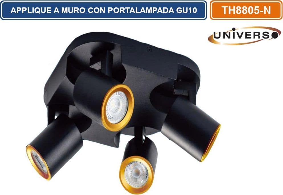 PORTALAMPADA APPLIQUE WALL LIGHT A SOFFITTO CON TESTE ORIENTABILI PER 4 LAMPADINE GU10 - 4