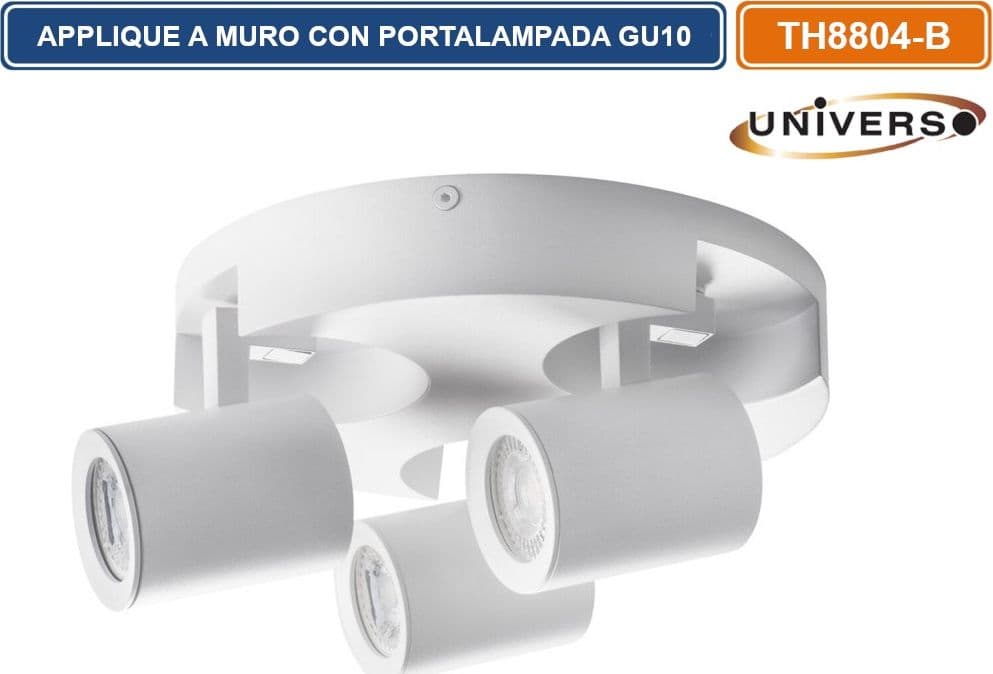 PORTALAMPADA APPLIQUE WALL LIGHT A SOFFITTO CON TESTE ORIENTABILI PER 3 LAMPADINE GU10 - 2