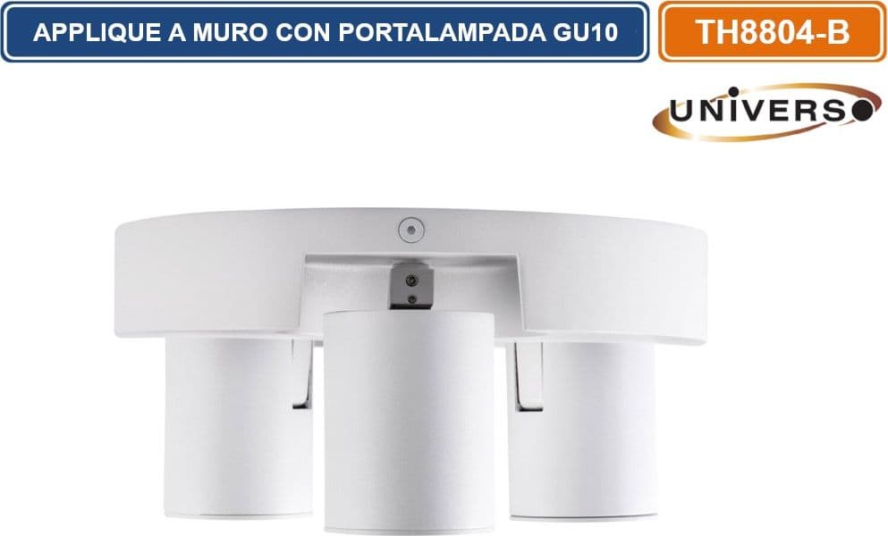 PORTALAMPADA APPLIQUE WALL LIGHT A SOFFITTO CON TESTE ORIENTABILI PER 3 LAMPADINE GU10 - 3
