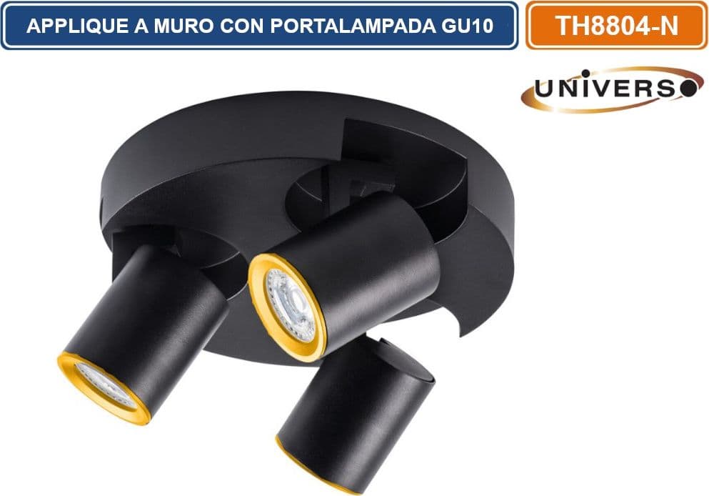 PORTALAMPADA APPLIQUE WALL LIGHT A SOFFITTO CON TESTE ORIENTABILI PER 3 LAMPADINE GU10 - 5