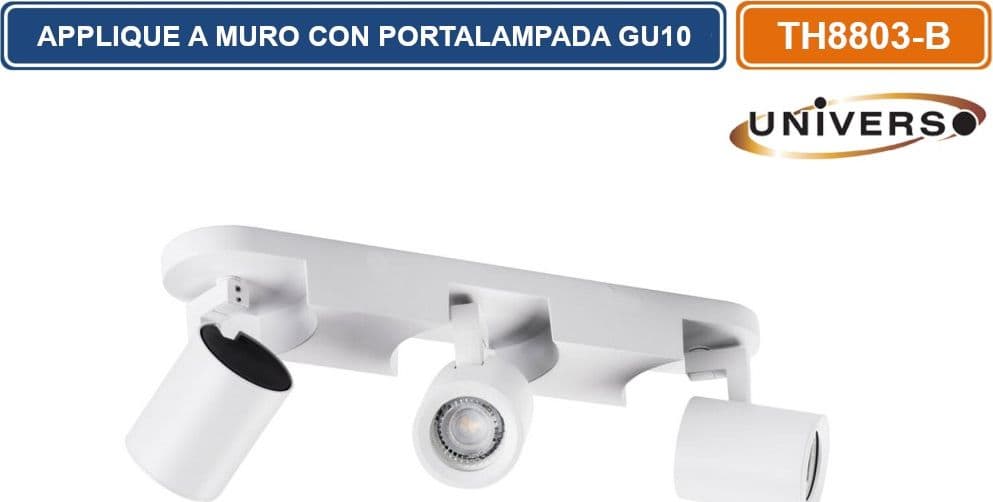 PORTALAMPADA APPLIQUE WALL LIGHT LINEARE A SOFFITTO CON TESTE ORIENTABILI PER 3 LAMPADINE GU10 - 2