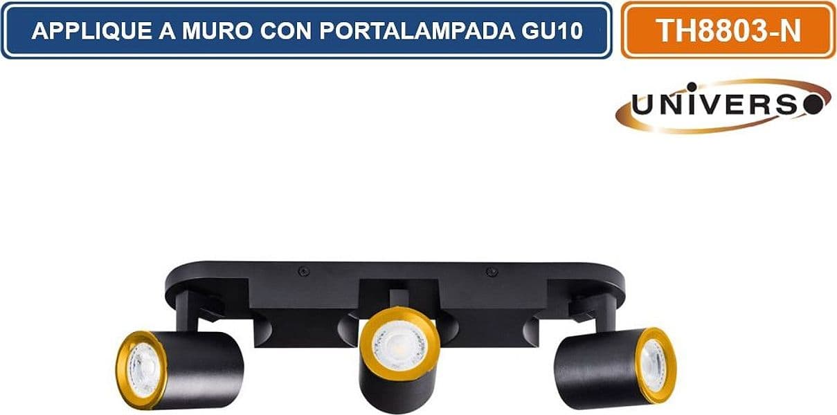 PORTALAMPADA APPLIQUE WALL LIGHT LINEARE A SOFFITTO CON TESTE ORIENTABILI PER 3 LAMPADINE GU10 - 5