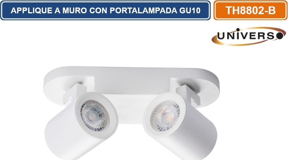 PORTALAMPADA APPLIQUE WALL LIGHT LINEARE A SOFFITTO CON TESTE ORIENTABILI PER 2 LAMPADINE GU10 - 2