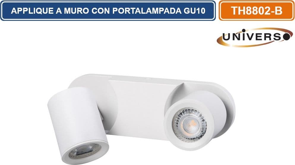 PORTALAMPADA APPLIQUE WALL LIGHT LINEARE A SOFFITTO CON TESTE ORIENTABILI PER 2 LAMPADINE GU10 - 3