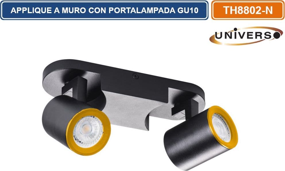 PORTALAMPADA APPLIQUE WALL LIGHT LINEARE A SOFFITTO CON TESTE ORIENTABILI PER 2 LAMPADINE GU10 - 4