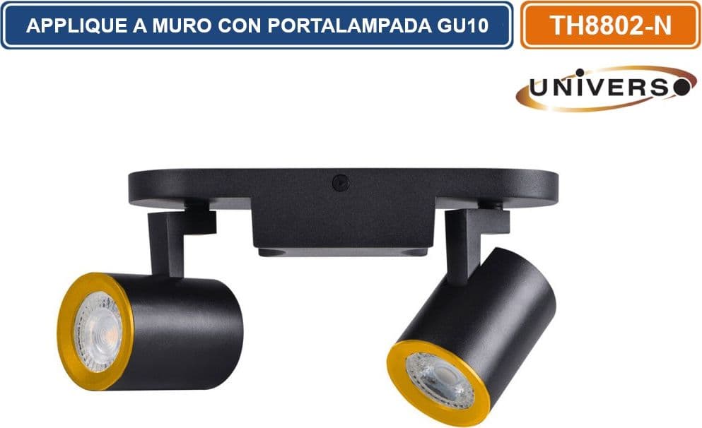 PORTALAMPADA APPLIQUE WALL LIGHT LINEARE A SOFFITTO CON TESTE ORIENTABILI PER 2 LAMPADINE GU10 - 5