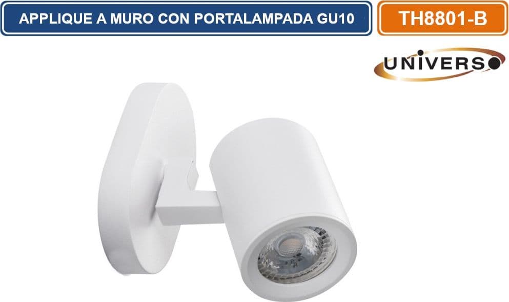 PORTALAMPADA APPLIQUE WALL LIGHT A SOFFITTO CON TESTA ORIENTABILE PER 1 LAMPADINA GU10 - 2