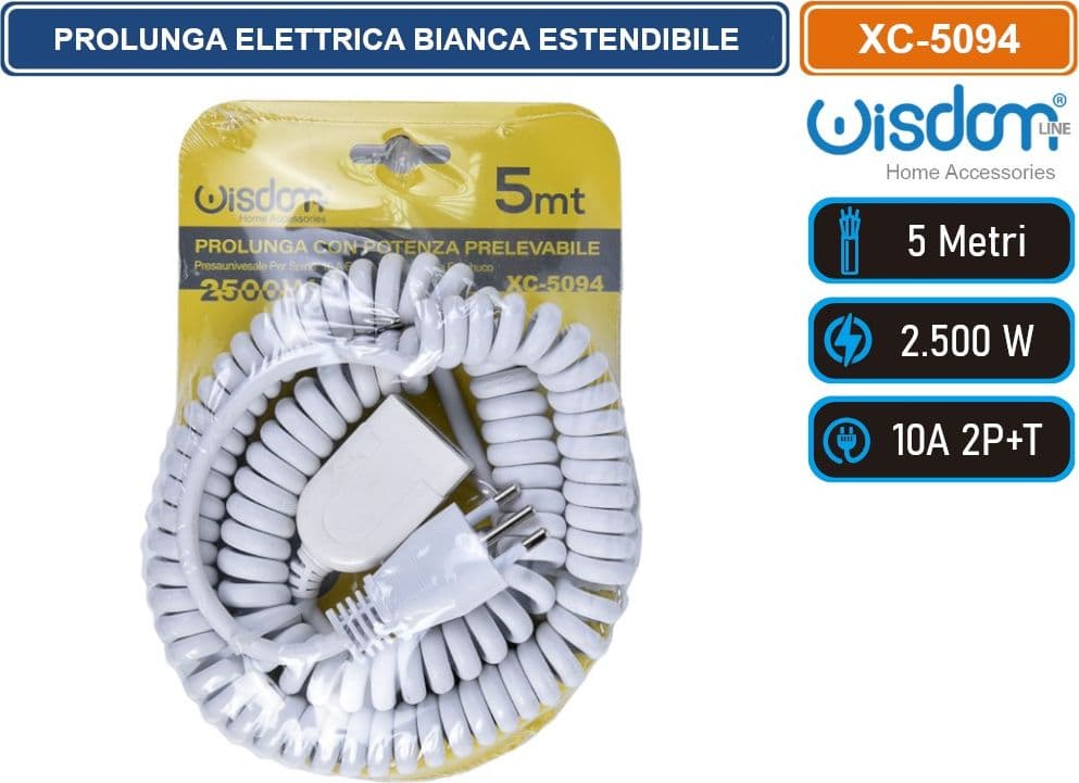 PROLUNGA ELETTRICA BIANCA ESTENDIBILE DA 1,2 A 5 METRI FLESSIBILITA' E SICUREZZA CON SPINA S11 PER CONNESSIONI DOMESTICHE E PROFESSIONALI - 2