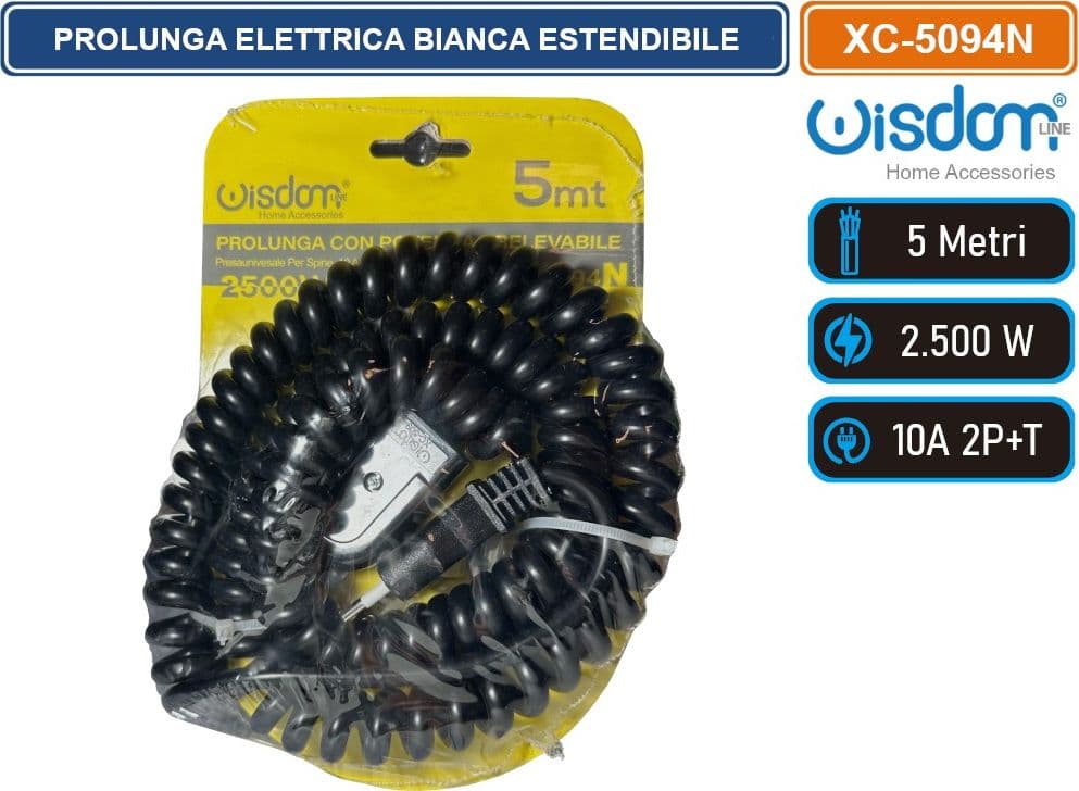 PROLUNGA ELETTRICA NERA ESTENDIBILE DA 1,2 A 5 METRI FLESSIBILITA' E SICUREZZA CON SPINA S11 PER CONNESSIONI DOMESTICHE E PROFESSIONALI - 2