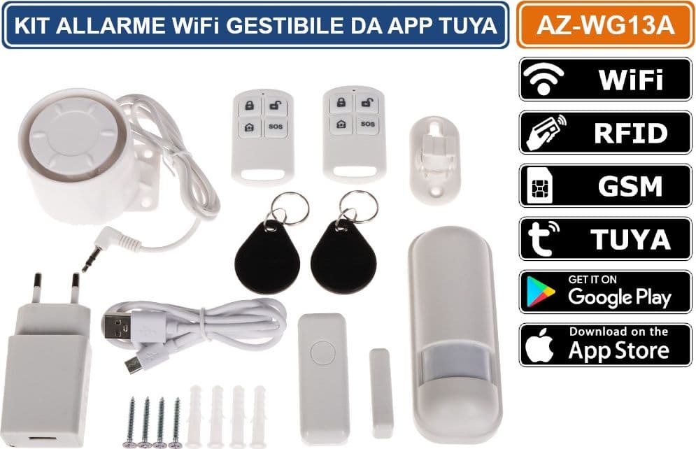 KIT SISTEMA DI ALLARME WIRELESS WiFi GSM CON RFID GESTIBILE DA SMARTPHONE CON APP TUYA - 5