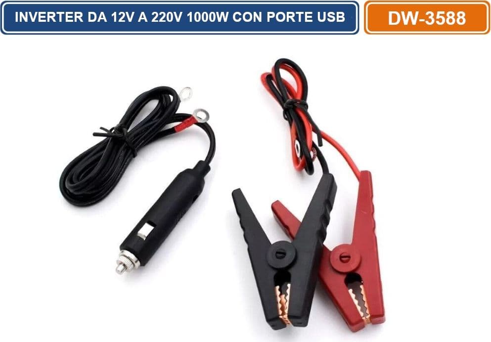 INVERTER CONVERTITORE DA 12V A 220V POTENZA NOMINALE 1000W CON PORTE USB PER CAMPER AUTO DW-3588 - 3