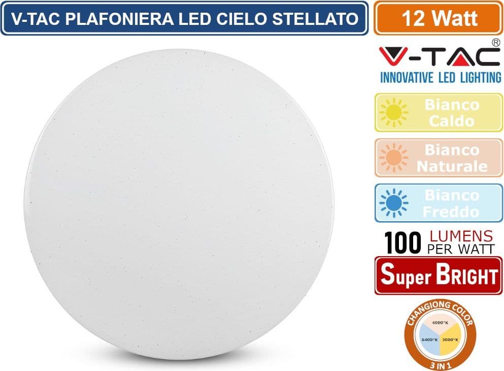 V-TAC VT-8412 PLAFONIERA LED ROTONDA 12W SMD CHANGING COLOR CCT 3IN1 EFFETTO CIELO STELLATO CON DRIVER - SKU 217602 - 4
