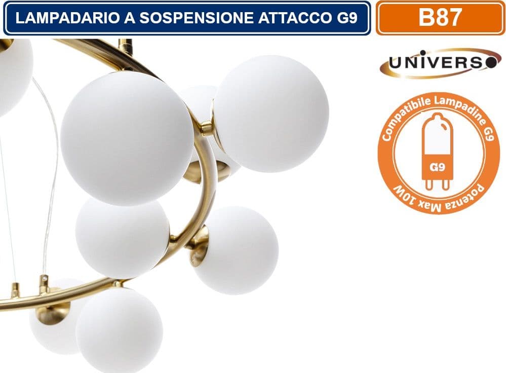 LAMPADARIO LED A SOSPENSIONE  IN METALLO DI COLORE BRONZO DOTATO DI 25 SFERE IN VETRO DA 10CM CON ATTACCO G9 MAX 250W - 2